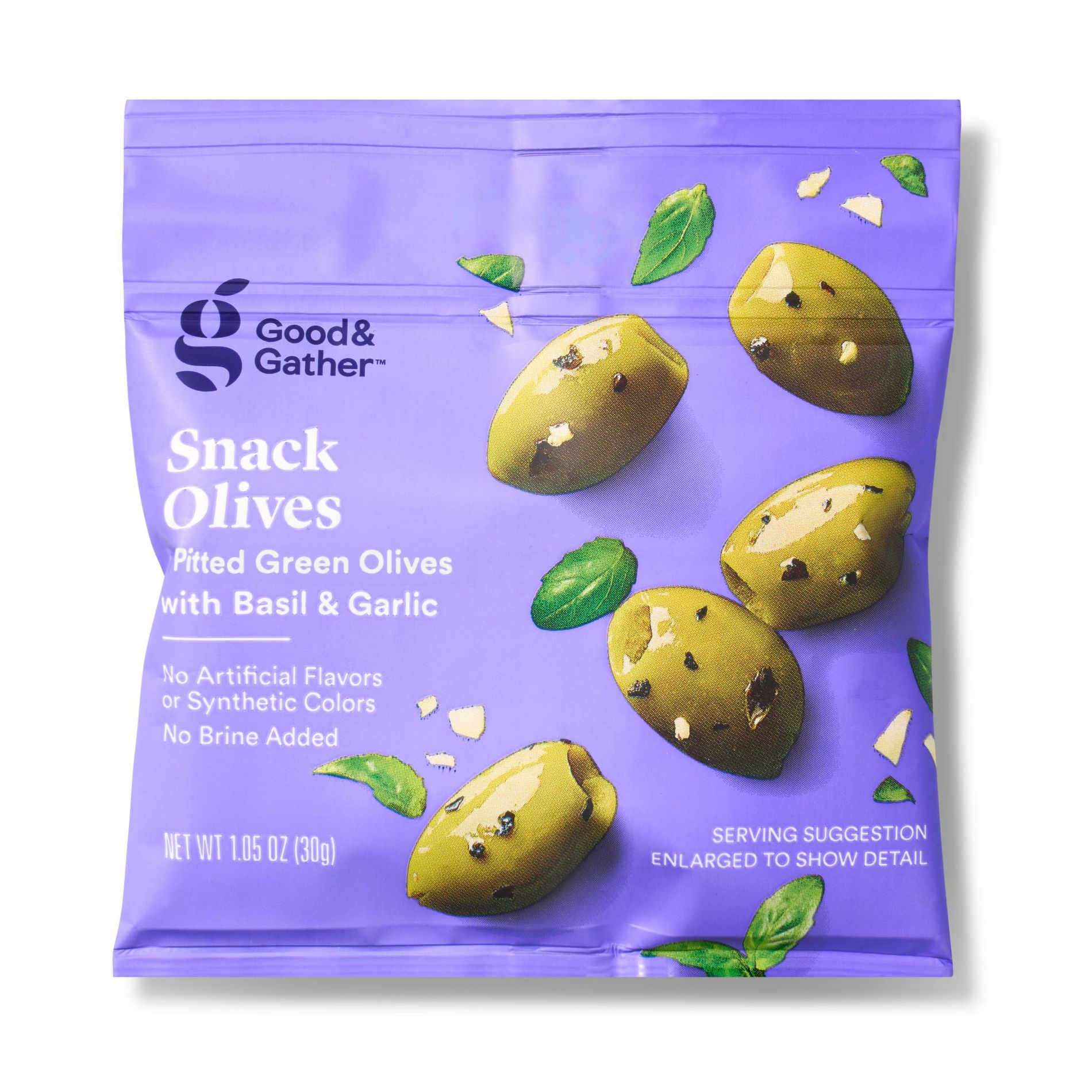 Snack Pitted Green Olives with Basil and Garlic - 1.05oz - Good & Gather™