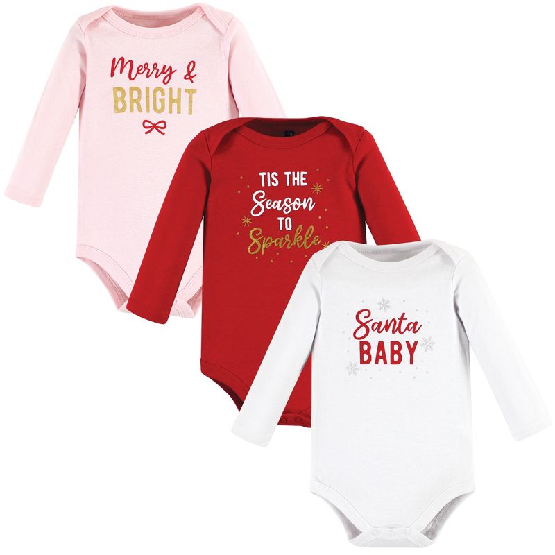 Hudson Baby Infant Girl Cotton Long-Sleeve Bodysuits, Girl Christmas Sayings, 1 of 7