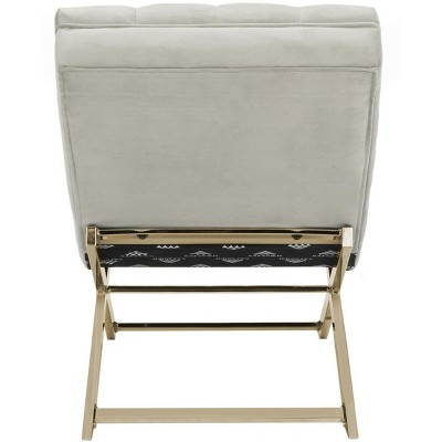 Grey Velvet Chaise with Gold Frame and Headrest