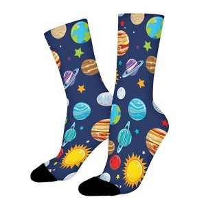 Space Galaxy Planets Women Printed Crew Socks Funny Funky Socks Soft Polyester Novelty Gifts for Artists Men - 1 of 1