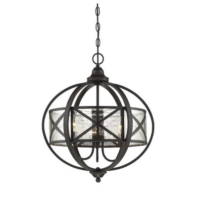 Holland 3-Light English Bronze Pendant with Mercury Glass Drum Shade