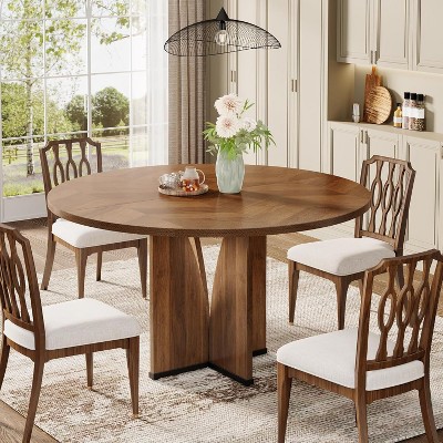 Okak Rustic Wood Square/Round Dining Table with Thick Top & Sturdy Base,Minimalist Kitchen Dinner Table for Dining Room,Breakfast Nook