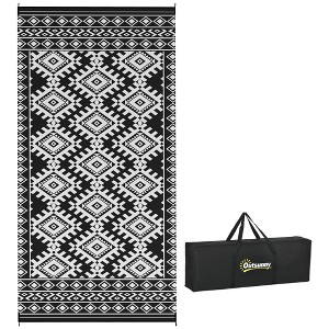 Outsunny Outdoor Patio Rug, Large Camping Carpet with Carrying Bag, Waterproof Plastic Straw, Reversible, Rhombus Border - 1 of 4