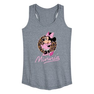 Women's Disney Minnie Leopard Print Graphic Racerback Tank - Heather Grey - Small - 1 of 4