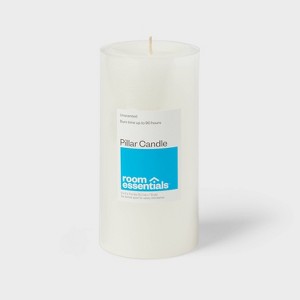 3" x 6" Unscented Pillar Candles White - Room Essentials™: 90 Hours Burn, Paraffin Wax, No Scent - 1 of 3