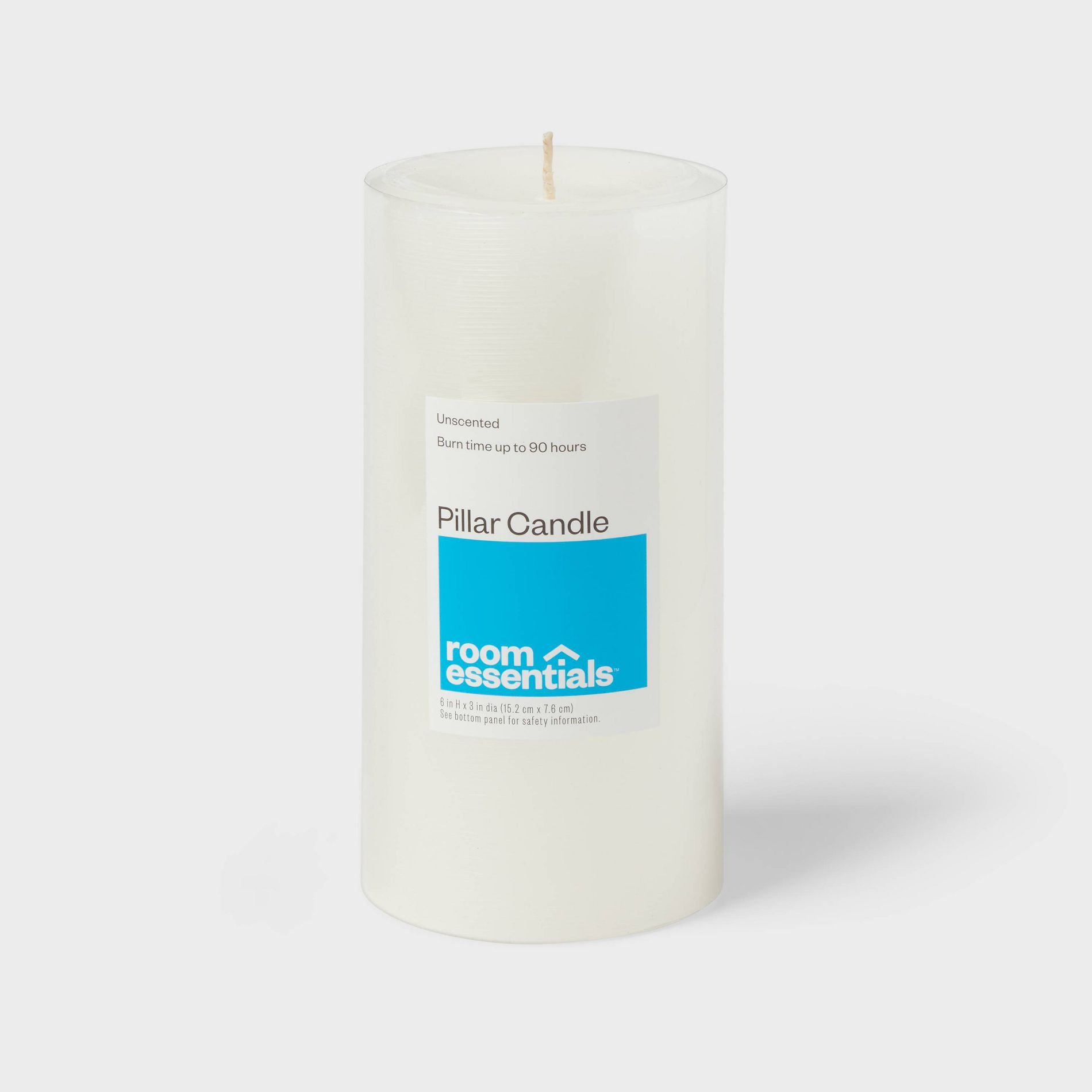 3" x 6" Unscented Pillar Candles White - Room Essentials™: 90 Hours Burn, Paraffin Wax, No Scent