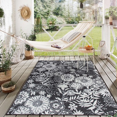 Tropical Gray Floral Reversible Flatwoven Synthetic Rug 7'10"x10'