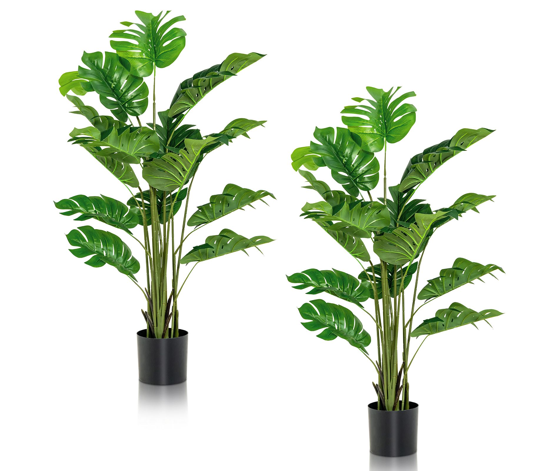 Costway 2PCS 5ft Artificial Tree Fake Monstera Deliciosa Plant in Pot with 15 Split Leaves Faux Plant for House Home Office Living Room