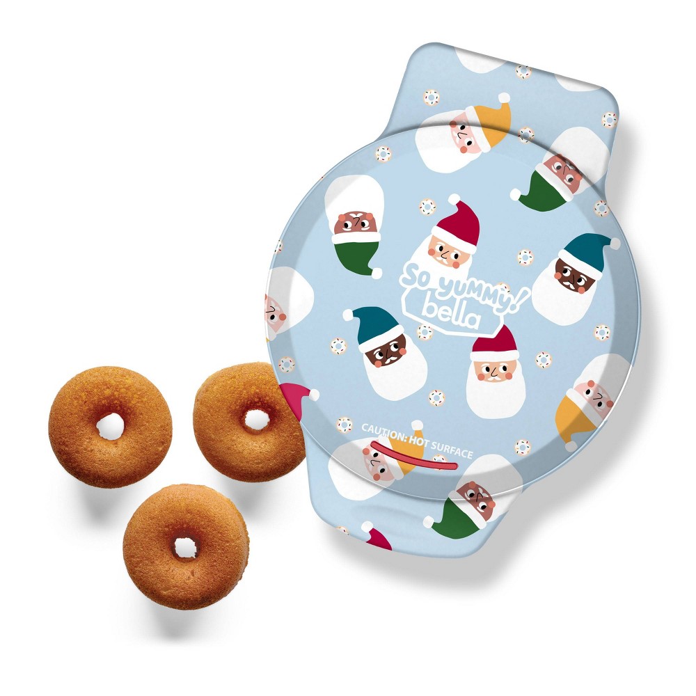 So Yummy by bella Mini Donut Maker Santa: Nonstick Aluminum, 400W, Blue, Christmas Theme, Compact Waffle Maker