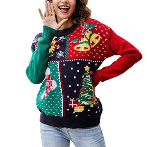 Womens Ugly Christmas Sweater Funny Santa Funny Xmas Holiday Party Knitted Pullover - 1 of 4