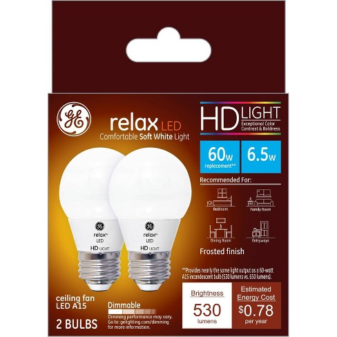 Ge 2pk 5.5w 60w Equivalent Relax Led Ceiling Fan Light Bulbs Soft