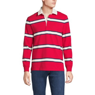 Lands' End Men's Long Sleeve Stripe Rugby Shirt - Large - Rich Red ...