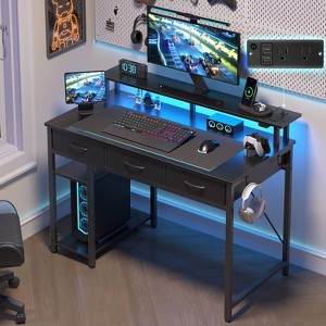 Greenstell 39/47/55 inch L-Shaped Computer Desk with Monitor Stand, LED Lighted Gaming Desk with Power Outlet and Drawer - 1 of 4