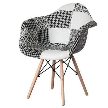 Fabulaxe Mid-Century Modern Style Fabric Lined Armchair with Beech Wooden Legs