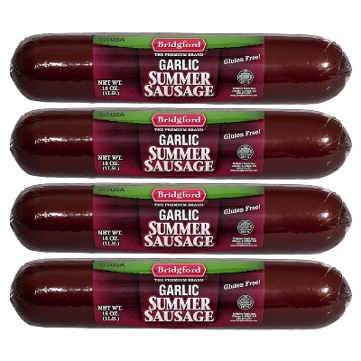Bridgford Garlic Summer Sausage 16 oz - Gluten-Free High Protein Garlic Infused Ready-to-Eat Summer Sausage for No-Carb Keto Diets