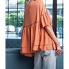 Women's Crinkled Henley Tunic Top - Easel - 3 of 3