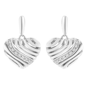 Silver Heart Diamond Accent Puff Earrings - 1 of 4