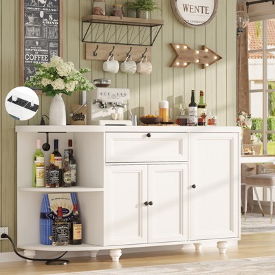 Aheaplus 55" Corner Wine Bar Cabinet with Wine Rack, Coffee Buffet Cabinet with Adjustable Shelves and Door