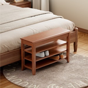 KWPZQEB Shoe Rack Bench, 3-Tier Wooden Storage Bench with Flip-Top Compartment, Mid-Century Shoe Rack Organizer for Entryway, Hallway, Closet, Brown - 1 of 4