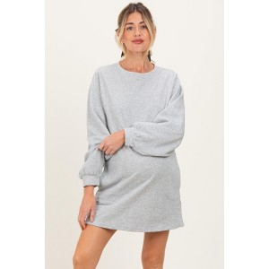 Pinkblush Heather Grey Bubble Sleeve Maternity Sweatshirt Mini Dress - 1 of 4