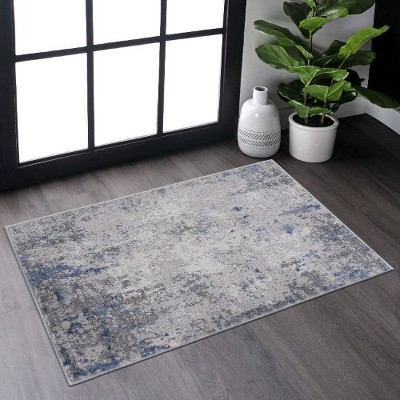 Kumasinova Stain-Resistant Area Rug, Non-Shedding Door Mat,Kid & Pet-Friendly, Silver Abstract Area Rug for Living Room, Latex-Free Cotton Backing