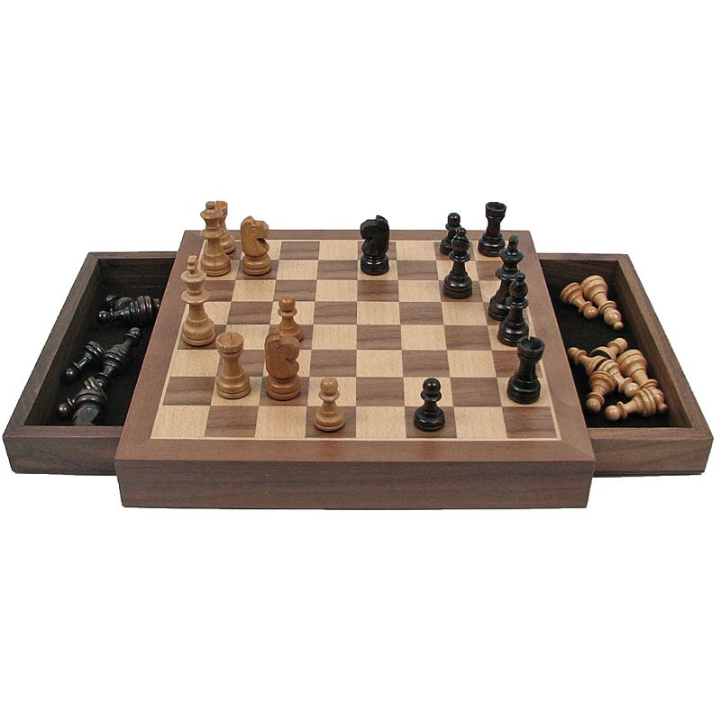 Toy Time Inlaid Walnut Style Magnetized Wood Chess Cabinet With Hand-Carved Staunton Wood Chessmen, 5 of 9