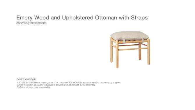 Emery Wood and Upholstered Ottoman with Straps Cream - Threshold&#8482; designed with Studio McGee, 2 of 8, play video