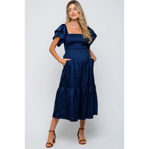 PinkBlush Navy Satin Flutter Sleeve Maternity Midi Dress - 1 of 4