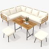 6 Pieces Outdoor Sectional L-Shaped Patio Sofa Set, Rattan Patio Conversation Set with Cushions & Wood Dining Table, for Backyard Garden Balcony Deck - 2 of 4