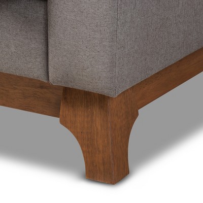 Sava Gray Fabric Upholstered Walnut Wood 2-Seater Loveseat