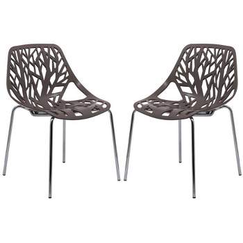 LeisureMod Asbury Open Back Plastic Stackable Dining Side Chair, Set of 2