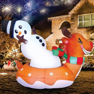 Joiedomi 6 Ft Long Christmas Snowman With Reindeer Snow Tube Inflatable ...