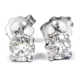 Pompeii3 1/2ct Diamond Vintage Style Studs 14K White Gold - 1 of 4