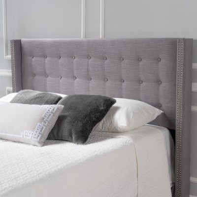 King Dark Gray Linen Upholstered Tufted Headboard with Studded Wings