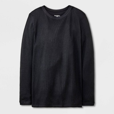 Black Long Sleeve Ribbed Thermal Top, Men