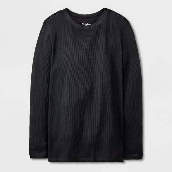 SLM Mens 100% Cotton Thermal Underwear Shirt Waffle Knit Insulated Top Warm  Long Sleeve -Medium-Black 