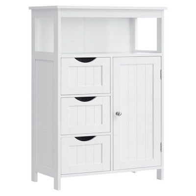 White MDF Bathroom Storage Cabinet with Adjustable Shelf and Drawers