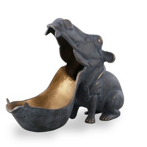 SPI Home Big Mouth Hippo Birdfeeder – Cast Aluminum Outdoor Sculpture Feeder, 11" Tall Garden Accent - 1 of 3