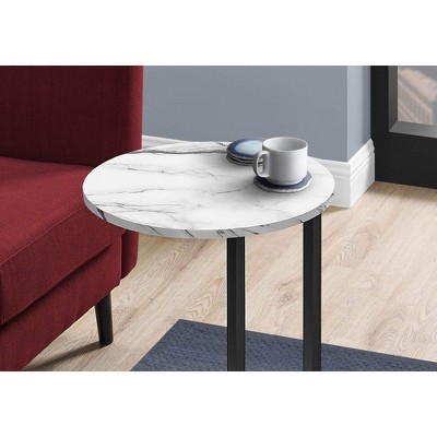 Round White Marble Laminate and Black Metal Accent Table