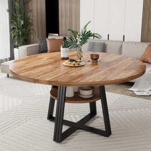 Round Dining Table for 4-6, 42" Farmhouse Kitchen Table with Storage, Circle Dinner Tables for Kitchen, Dining Room, Living Room, Meeting Room - 1 of 4