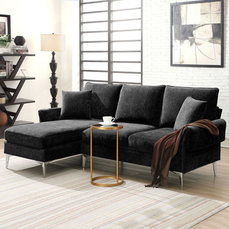 Convertible Sectional Sofa, Modern Upholstered Chenille L-Shaped Sofa Couch with 2 Pillows RE-ModernLuxe, 1 of 15