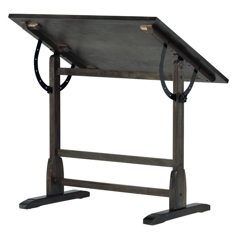 Vintage Solid Wood Drawing/Drafting Table with 36&#34; Wide Adjustable Top Distressed Black - studio designs, 4 of 17