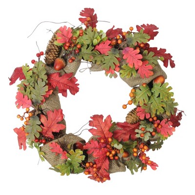 Northlight Autumn Harvest Acorn Berry and Burlap Rustic Thanksgiving Wreath, 18-Inch