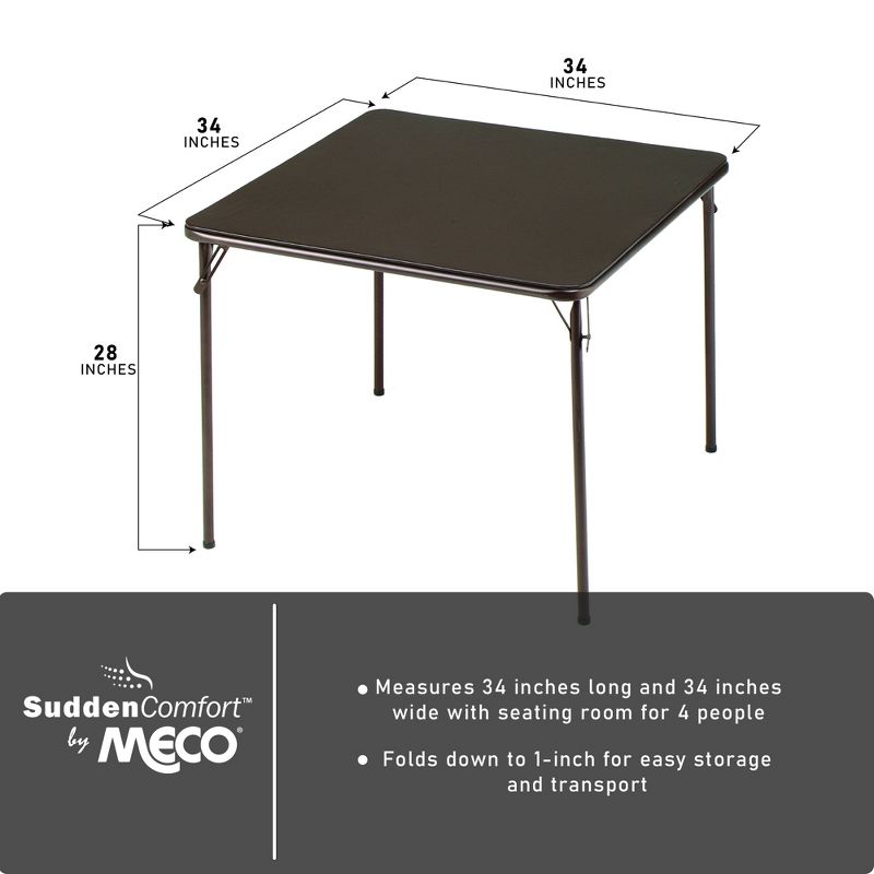 MECO 084U02.5B1 Sudden Comfort Indoor/Outdoor 34 x 34 Inch Square Steel Metal Folding Dining Card Table, Cinnabar Black, 4 of 7
