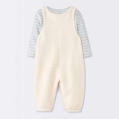 Baby Boys' 2pc Striped Long Sleeve T-Shirt and Boucle Overalls Set - Cloud Island™ Cream 6-9M