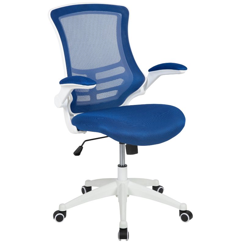 Emma and Oliver Mid-Back Blue Mesh Ergonomic Task Office Chair, White Frame - Flip-Up Arms, 1 of 15