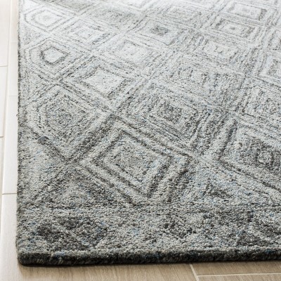 Blue and Black Hand-Tufted Wool Abstract Area Rug