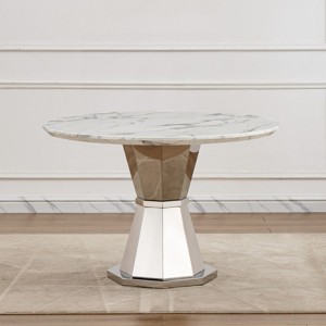 46" Modern Round Dining Table,High Gloss Faux Marble Top,Sturdy Stainless Steel Base for Kitchen and Dining Room - Maison Boucle - 1 of 4