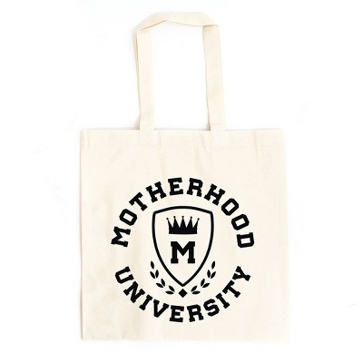 City Creek Prints Motherhood University Crown Canvas Tote Bag - 15x16 - Natural