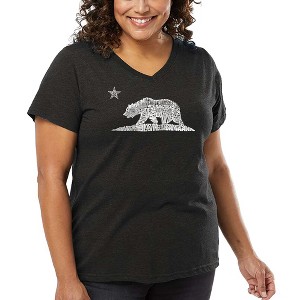 LA Pop Art Women's Word Art V-Neck - California Bear - 1 of 4